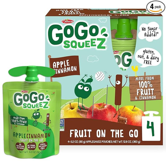 GoGo Squeez Applesauce, Apple Cinnamon, 3.2 Oz, 4 Ct