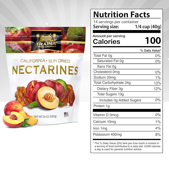 Traina Home Grown California Sun Dried Nectarines - Healthy & Non-GMO, Sweet Flavor, Sun Dried