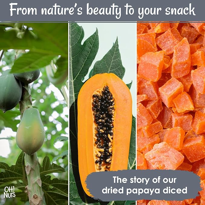 Oh! Nuts Dried Papaya Diced - 2 lb - Dried Fruit Diced - Less Sugar Added - Dehydrated Fruit Bites