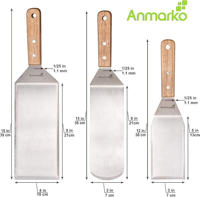 Stainless Steel Metal Spatula Set - Teppaniyaki Spatulas - Griddle Scraper Flat Spatula Pancake