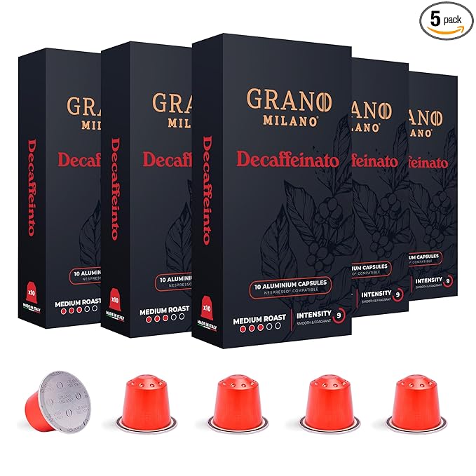 Grano Milano Decaffeinato - 50 Aluminium Espresso Pods Compatible with Nespresso Original line