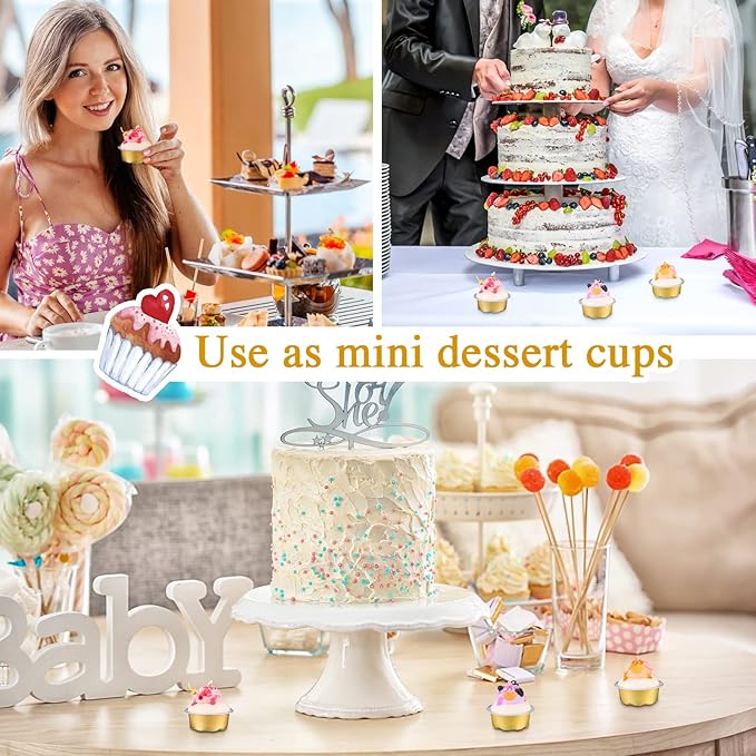 Eaasty 150 Count Baking Cups with Lids, 1.6 oz Muffin Cupcake Liners Aluminum Foil Mini Cake Pans