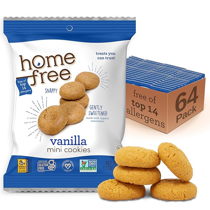 Homefree Treats You Can Trust Gluten Free Mini Cookies, Single Serve, Vanilla, 70% Organic, 1.1