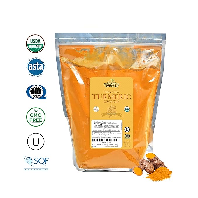 HQOExpress - USDA Certified Organic- Non GMO - Ground Turmeric Spice Powder Seasoning For Cooking