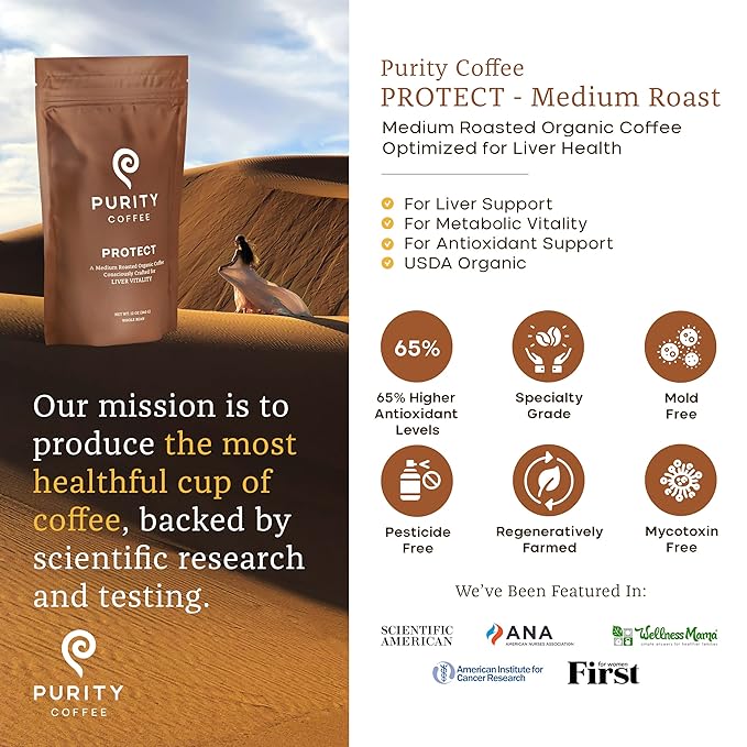 Purity Coffee PROTECT Highest Antioxidant Light-Medium Roast - USDA Certified Organic Specialty