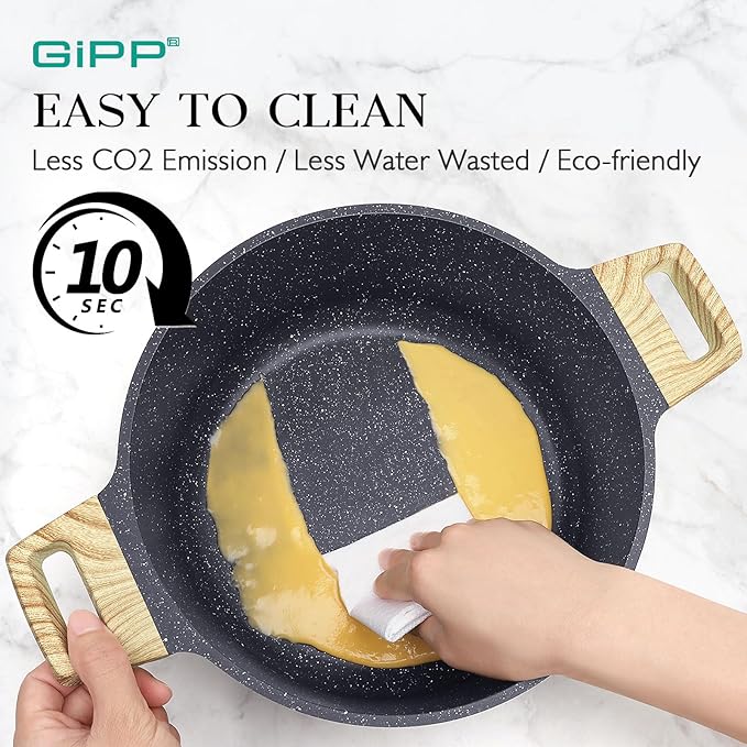 GiPP Pots and Pans Set Non Stick - 10 Pcs White Granite Kitchen Cookware Sets Nonstick Induction