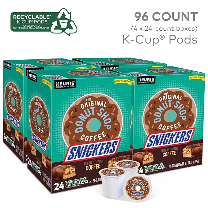 The Original Donut Shop Snickers Coffee, Keurig Single Serve K-Cup Pods, Flavored Coffee, 96 Count