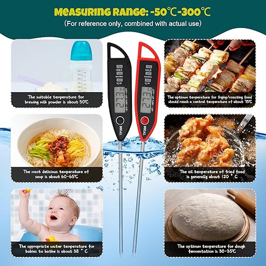 6 Set Waterproof Food Thermometer for Water, Liquid, Candle and Cooking Digital Meat Thermometer