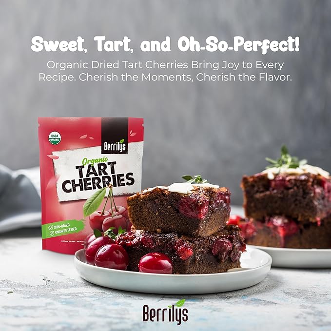 Berrilys Organic Unsweetened Dried Tart Cherries 1 lb, (16 oz) - No Sugar Added, Perfect for