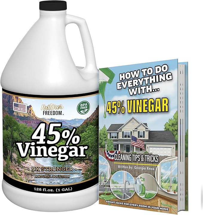 Nature's Freedom 45% Concentrated Vinegar, 1 Gallon with “How to Use Vinegar” Cleaning Book