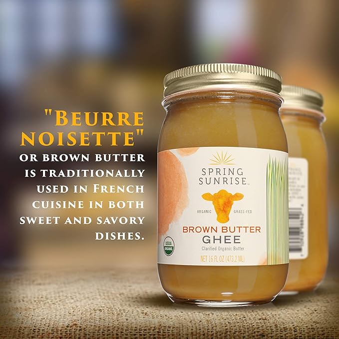 Spring Sunrise Organic Brown Ghee - Grass Fed Clarified Butter - Keto & Paleo Friendly, Lactose &