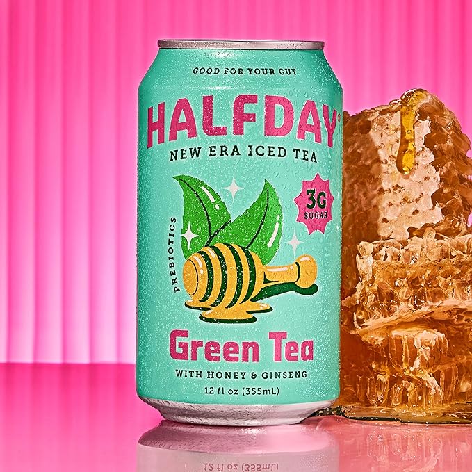 HALFDAY Prebiotic Green Tea with Honey & Ginseng, Supports Digestive & Gut Health, 6g Plant Fiber