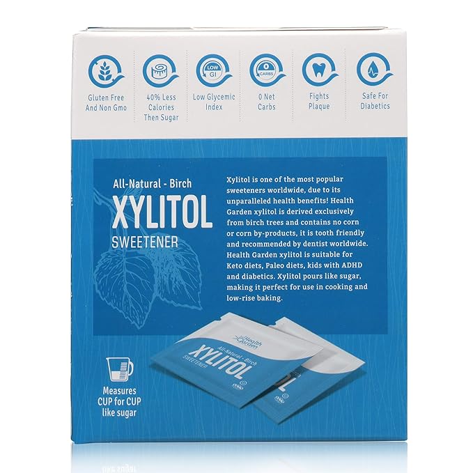 Health Garden Birch Xylitol Sweetener - 50 Packets - Pure Birch Xylitol - Non GMO, Kosher, and Made