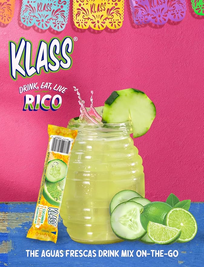 Klass Aguas Frescas | Drink Mix Cucumber Limeade | Sugar Free Drinks! (40 Count Powder Stick