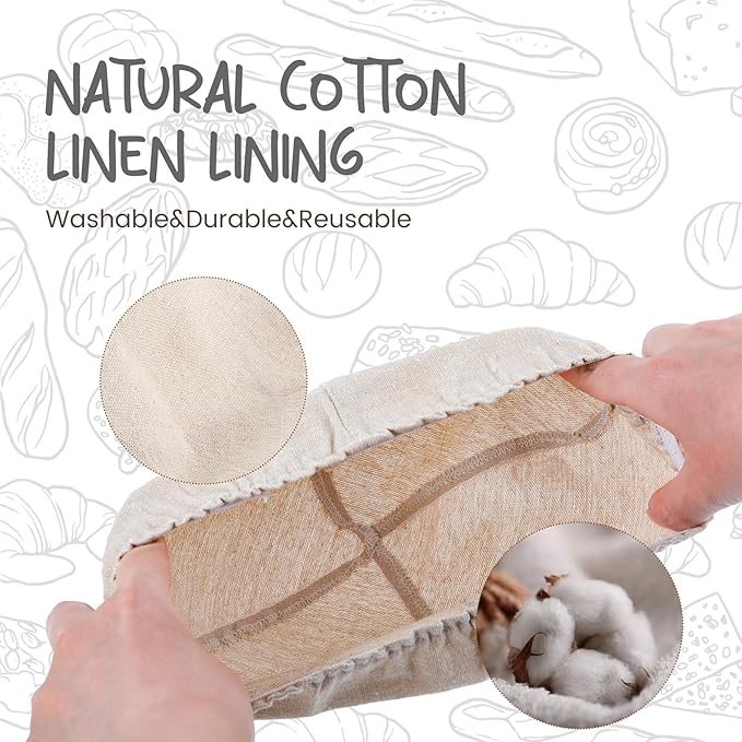 Round Bread Dough Proofing Rising Rattan Baskets(Set of 2, 9 inch) w/Liners for Home Sourdough