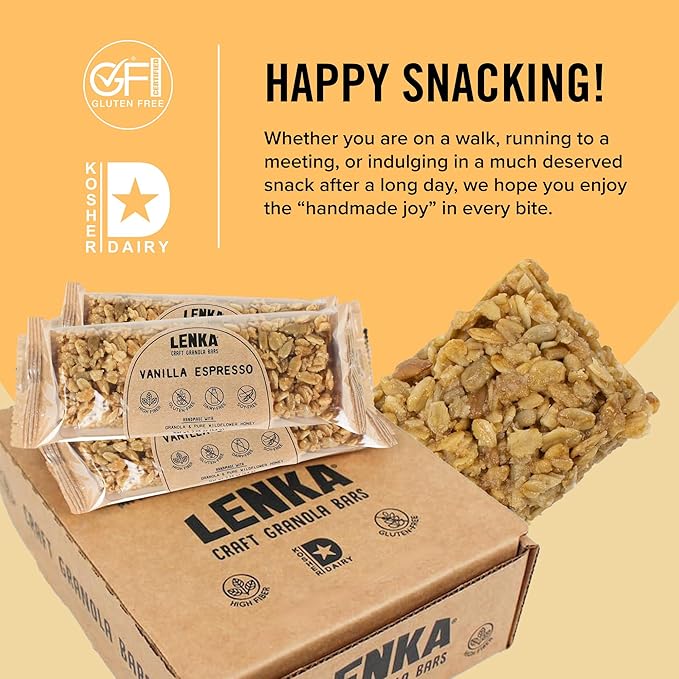 Lenka Bars - Vanilla Espresso Snack Bars, Gluten Free, High Fiber, Kosher, Wholesome, No Artificial