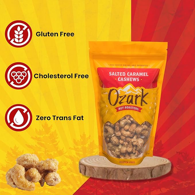 OZARK NUT ROASTERS, Salted Caramel Cashews, Flavored Snack Nuts, Gluten-Free Gourmet Candied