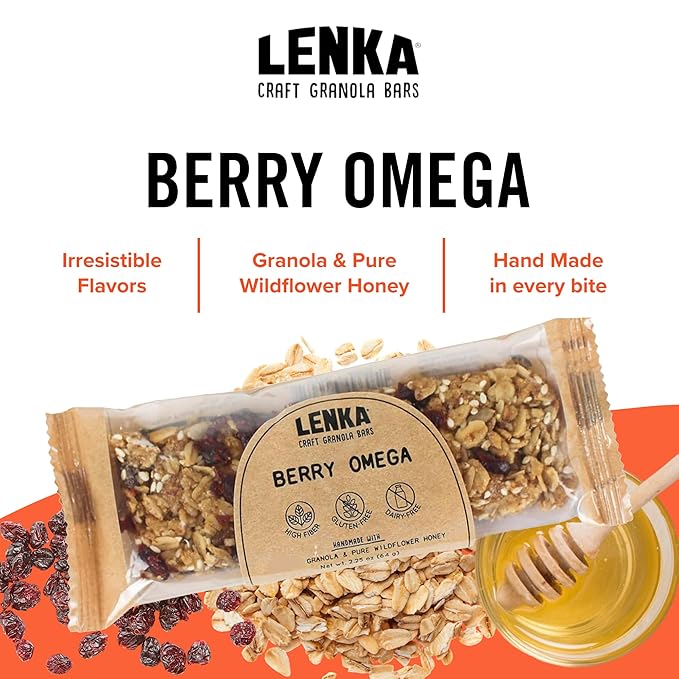 Lenka Bars - Berry Omega Snack Bars, Gluten Free, High Fiber, Kosher, Wholesome, No Artificial