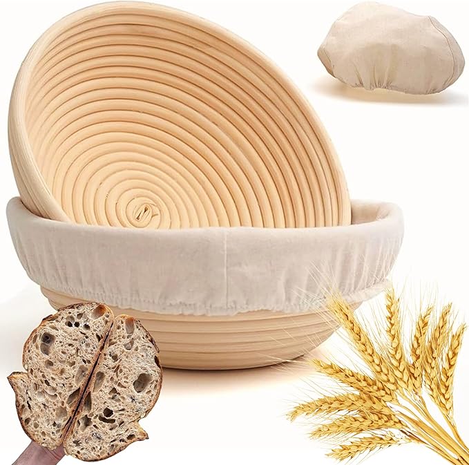 Banneton Bread Proofing Basket 2 pack 9 inch Round Basket with Liner, Bread Proofing Basket Perfect