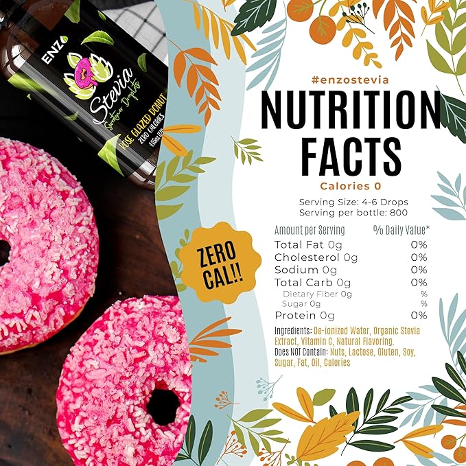 Enzo Liquid Stevia Drops Our Zero Calories Sweetener (4oz - 800 Servings/Bottle) - Rose Glazed