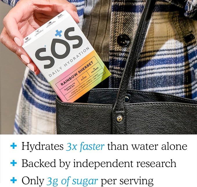 SOS Hydration Electrolyte Powder 8 Stick Packs ??Low-Calorie, Rapid Rehydration, Made in USA, Keto