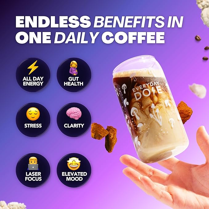 Everyday Dose Premium Adaptogenic Mushroom Coffee with Grass-Fed Collagen, Chaga, Lions Mane &