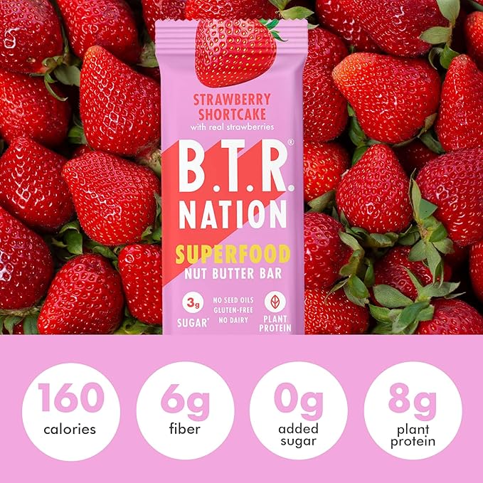 B.T.R. Nation Vegan Superfood Protein Bars - Strawberry Shortcake VITALITY | 12 Bars | Keto, Plant