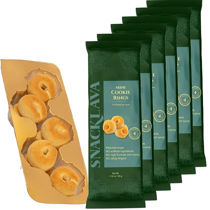Snacklava Mini Cookie Rings - 6 Pack (10 Pieces per Pack) - No Artificial Colors or Preservatives
