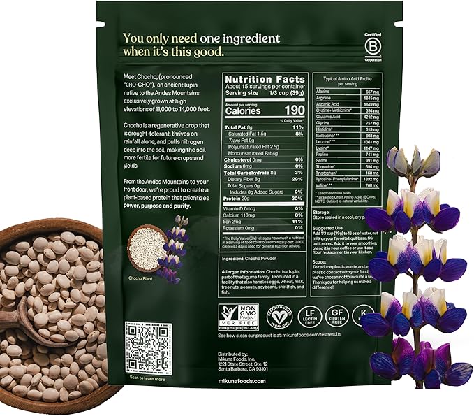 Mikuna Vegan Protein Powder (Unflavored, 15 Servings) - Plant Based Chocho Superfood Protein