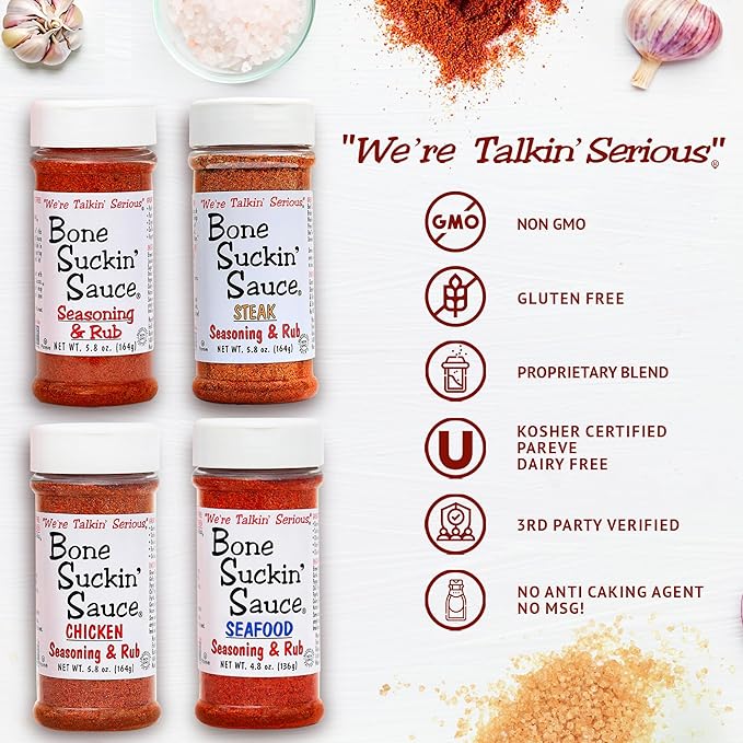 Bone Suckin' Sauce Seasoning and Rub-Variety, Original, Steak, Seafood and Chicken, Great for