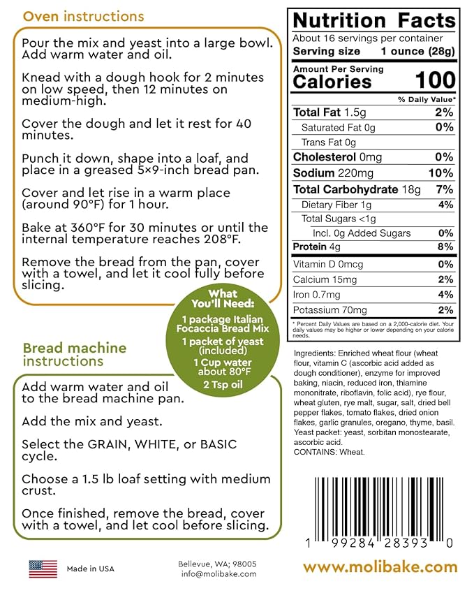 Molibake Italian Focaccia Bread Mix ??Pack of 2 ??Premium Artisan Italian Bread Mix for Bread