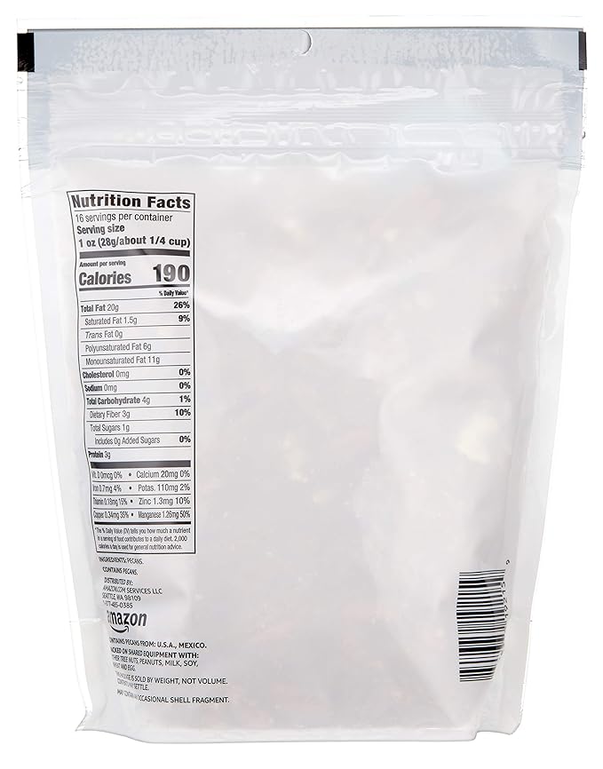 Amazon Brand - Happy Belly Pecan Halves, No Added Salt, 16 ounce (Pack of 1)