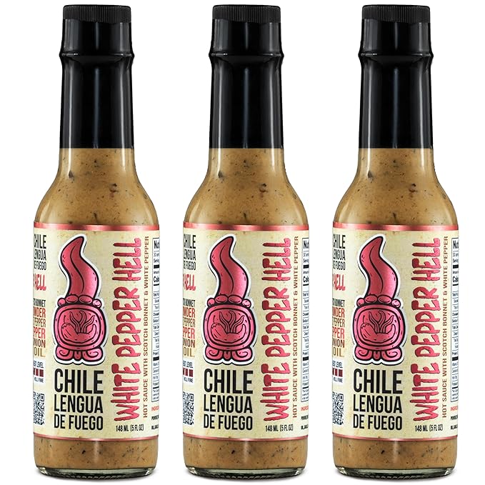 Hot Sauce | Chile Lengua de Fuego (Pack of 3, White Pepper Hell) – Super Hot White Pepper, Garlic &