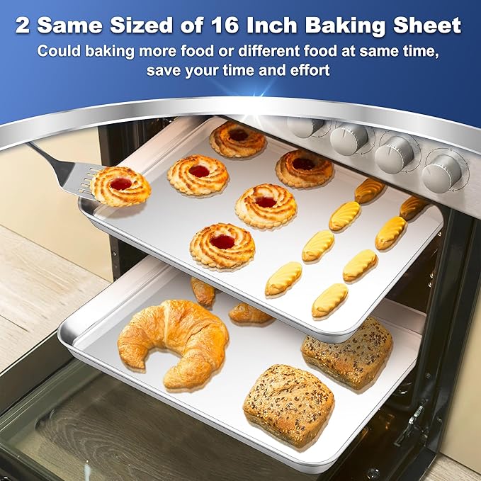 P&P CHEF 16 Inch Baking Cookie Sheet, Oven Pan Tray Stainless Steel Sheet Pan for Kitchen, Oven