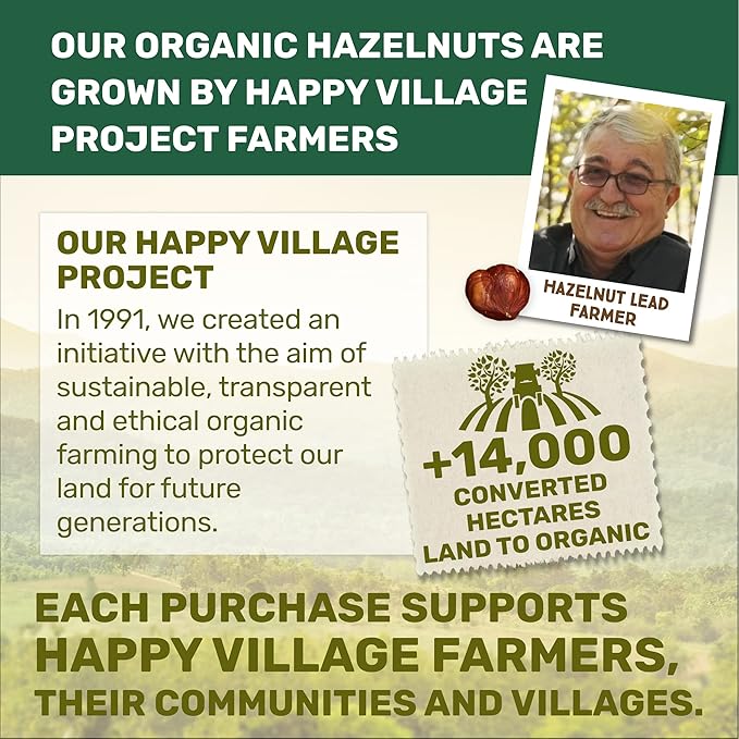 Happy Village Organic Roasted Hazelnuts, 16 OZ Resealable Bag, Roasted and Unsalted, USDA Organic