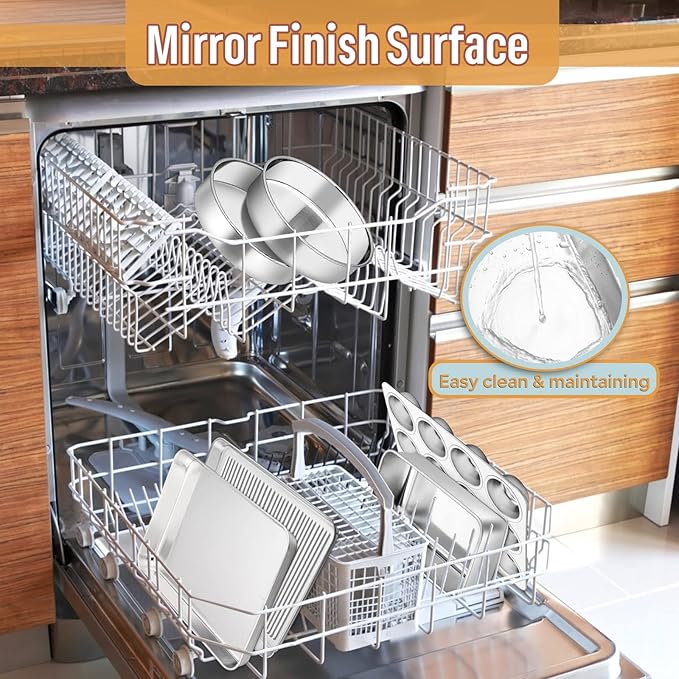 E-far 6-Piece Baking Pans set, Stainless Steel Bakeware Set for Oven, Include 8-Inch Cake