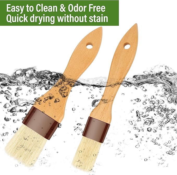 Pastry Brush-Basting Brush for Cooking,2 Pc Boar Bristles Food Brush for BBQ,Beech Wooden Handle