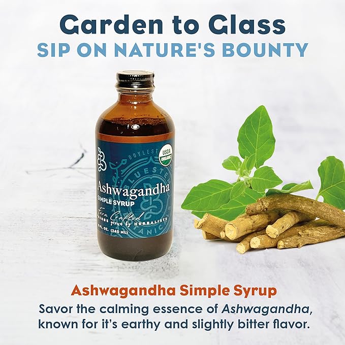 Bluestem Botanicals Organic Ashwagandha Simple Syrup, 8 oz, Cocktail and Mocktail Mixer for Drinks