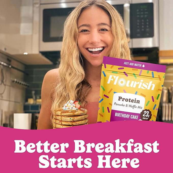 Flourish Protein Pancake & Waffle Mix, with Whey Protein & Flax Seed, No Added Sugar, High in