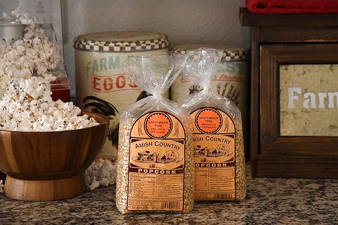 Amish Country Popcorn | 2-2 Lb Bags - Ladyfinger Kernels | Old Fashioned, Non-GMO and Gluten Free