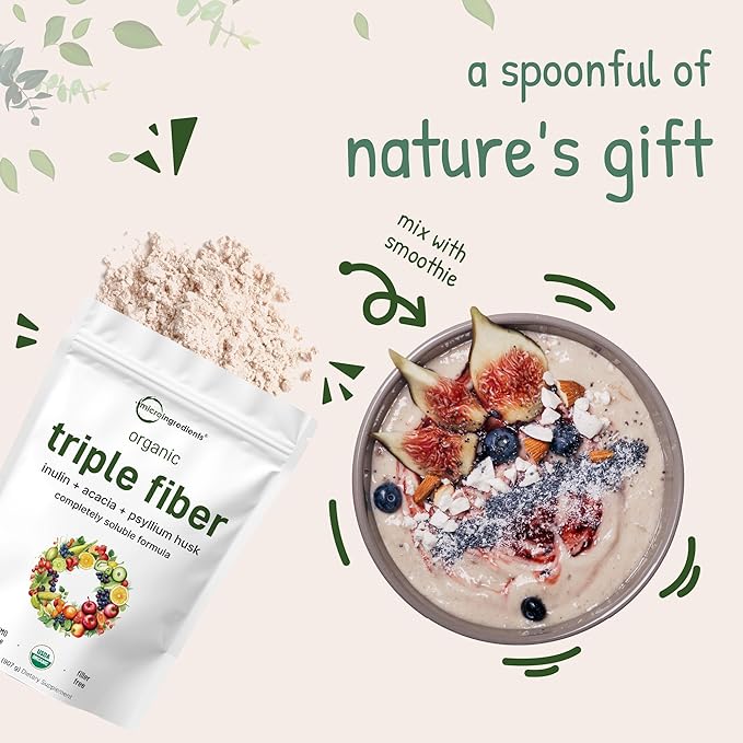 Micro Ingredients Organic Triple Fiber Powder, 2lb | Natural Prebiotic to Support Digestive & Gut