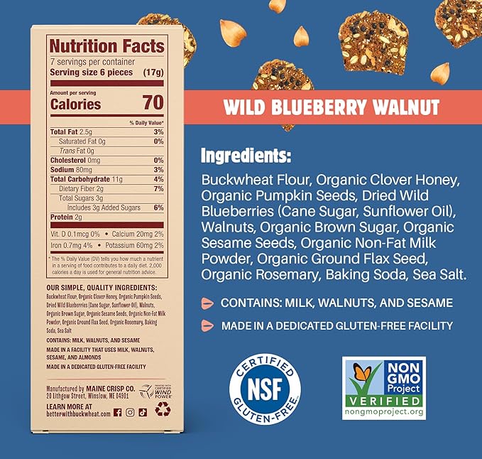 Maine Crisp Wild Blueberry Crisps - Gluten-Free Crackers With Blueberries, California Walnuts &
