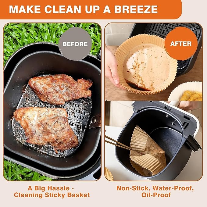 Vailnd 9inch Round Air Fryer Liners Disposable, 125PCS Non-Stick Parchment Paper Liners, Oil