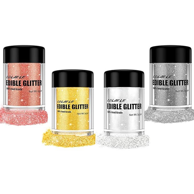 Edible Glitter for Drinks Cakes Christmas Set - Colaele 4 Colors Shimmering Luster Dust Disco