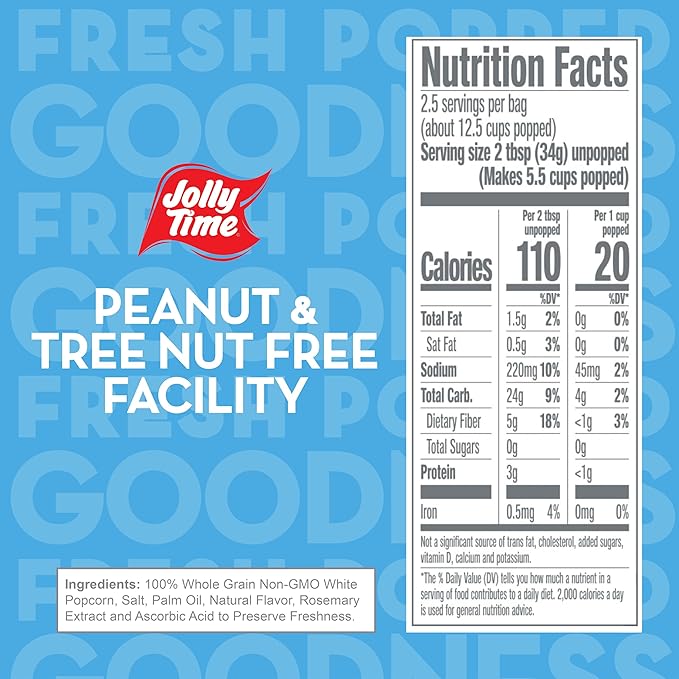 Jolly Time Healthy Pop Microwave Popcorn, Low Fat Gluten Free Non-GMO, 3oz Sharing Bag, 3 Bags Per