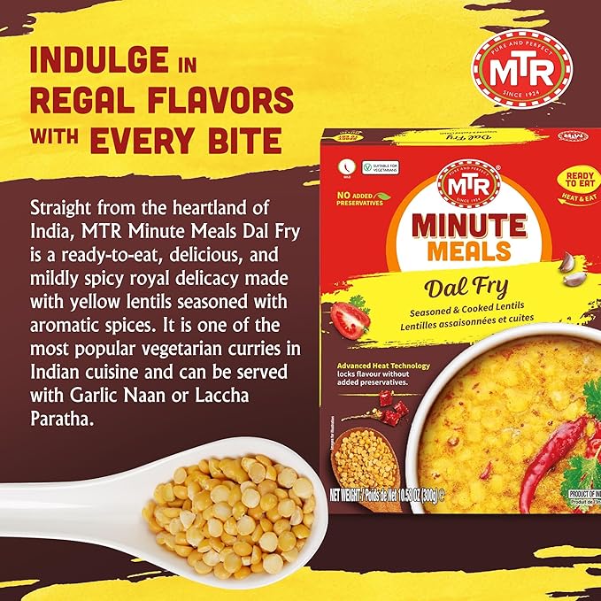MTR - Minute Meals: Dal Fry - Flavorful Seasoned & Cooked Lentils - Authentic Indian Ready-To-Eat