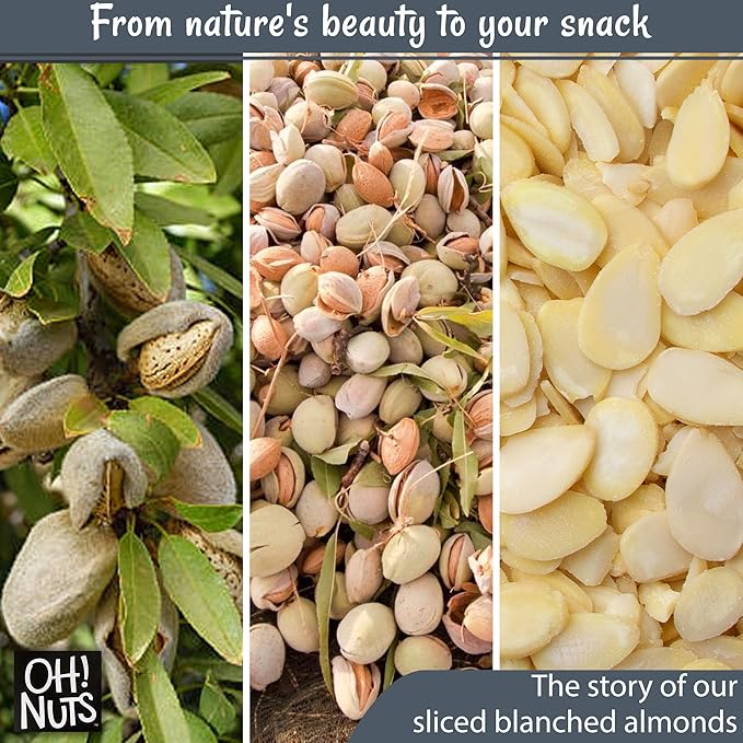 Oh! Nuts Almonds Blanched Sliced - Raw - 100% Natural - 1.5 lb - High-Protein Almonds - Packed in
