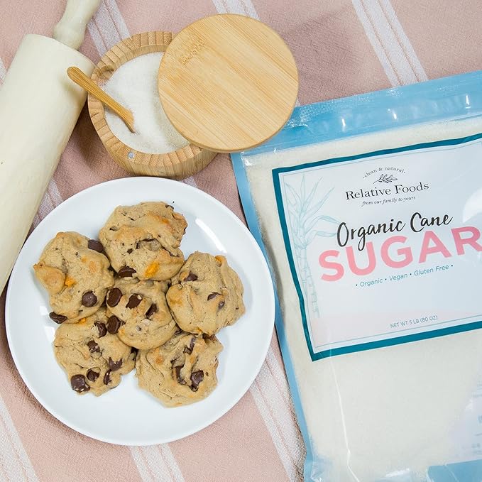 Organic Cane Sugar Crystals (5lb sugar packet) - Preservative & bone-char free, vegan food sugar