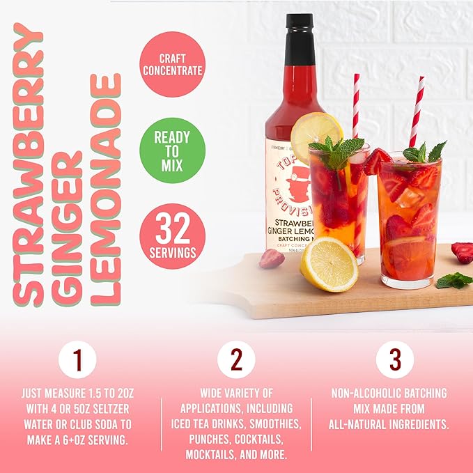 Top Hat Strawberry Ginger Lemonade Concentrate & Batching Mix – 32oz bottle