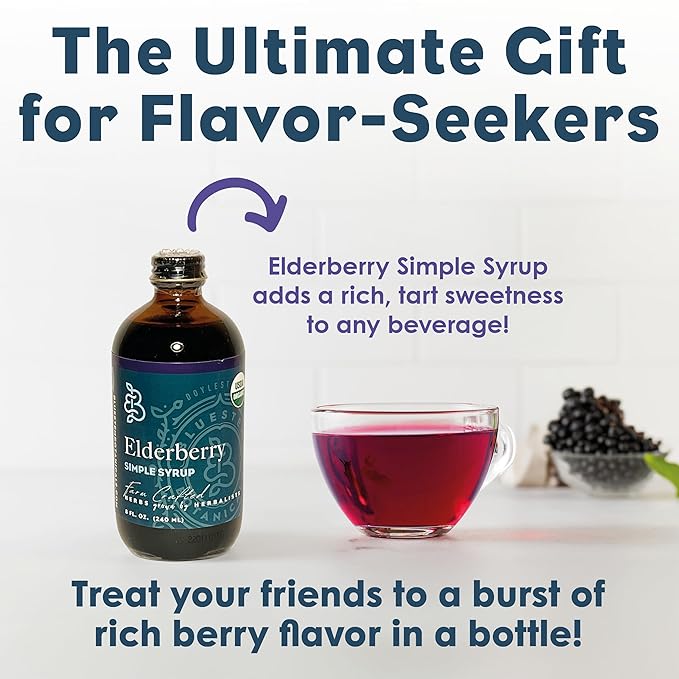 Bluestem Botanicals Organic Elderberry Simple Syrup, 8 oz, Cocktail and Mocktail Mixer for Drinks